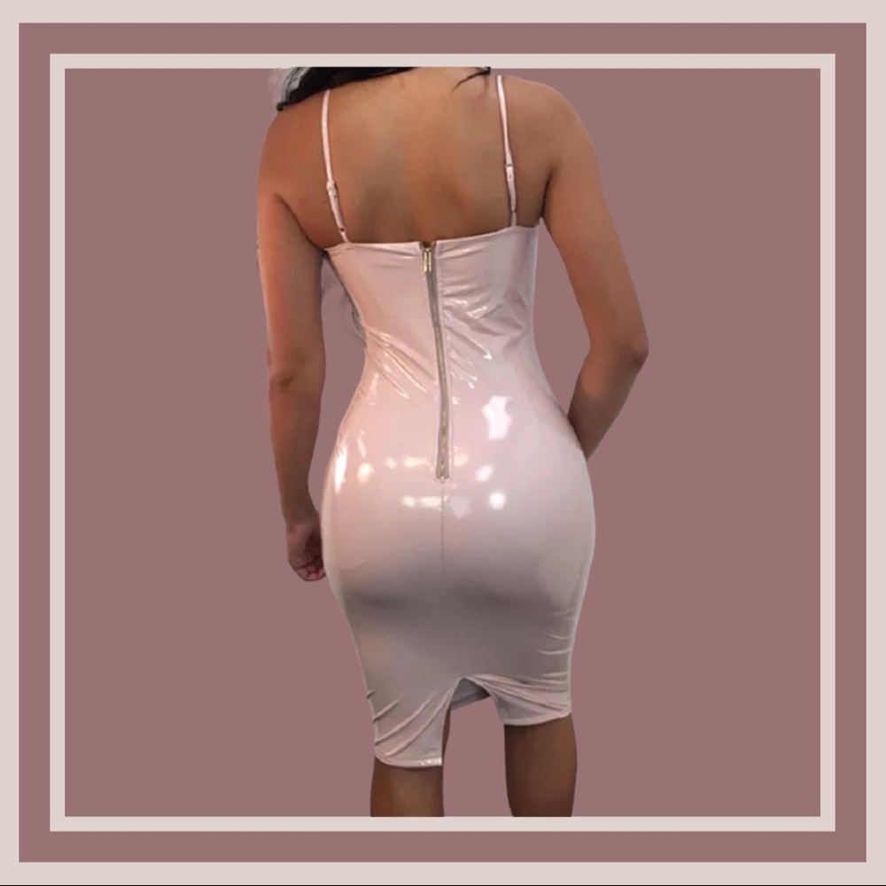 Sexy Bodycon Faux Leather Midi Dress NWT - Picture 3 of 10
